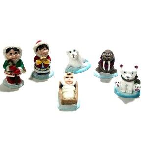 Arctic North Pole Mini Nativity Ceramic Scene 6 Pcs Seal Polar Bear Walrus 2.5"